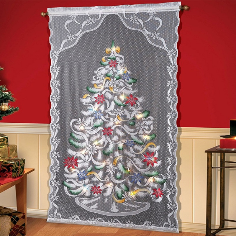 Christmas Door Window Home Decor Voile Tulle Valance Scarf Sheer